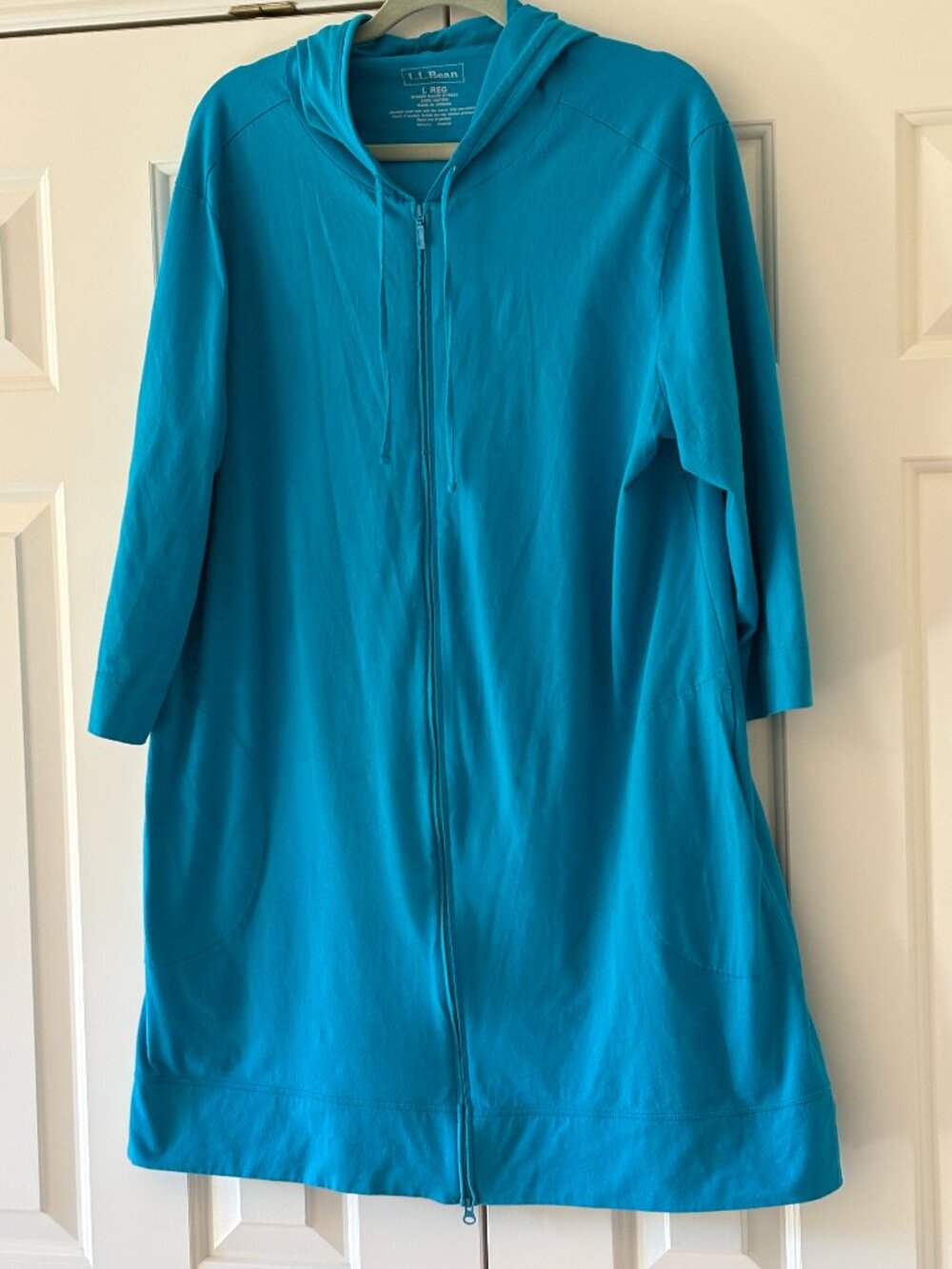 L. L. Bean Swim Suit Cover-Up Teal w/ Zip-Up Front, Pockets &  Hood  Sz L